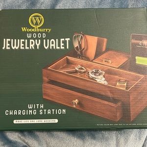 Wood jewelry valet with charging station